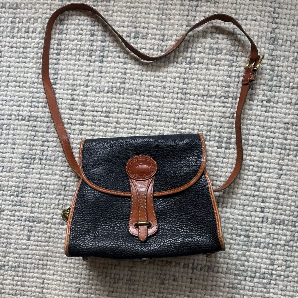 Vintage Dooney & Bourke Two Toned Black Brown Leather Essex Crossbody Purse